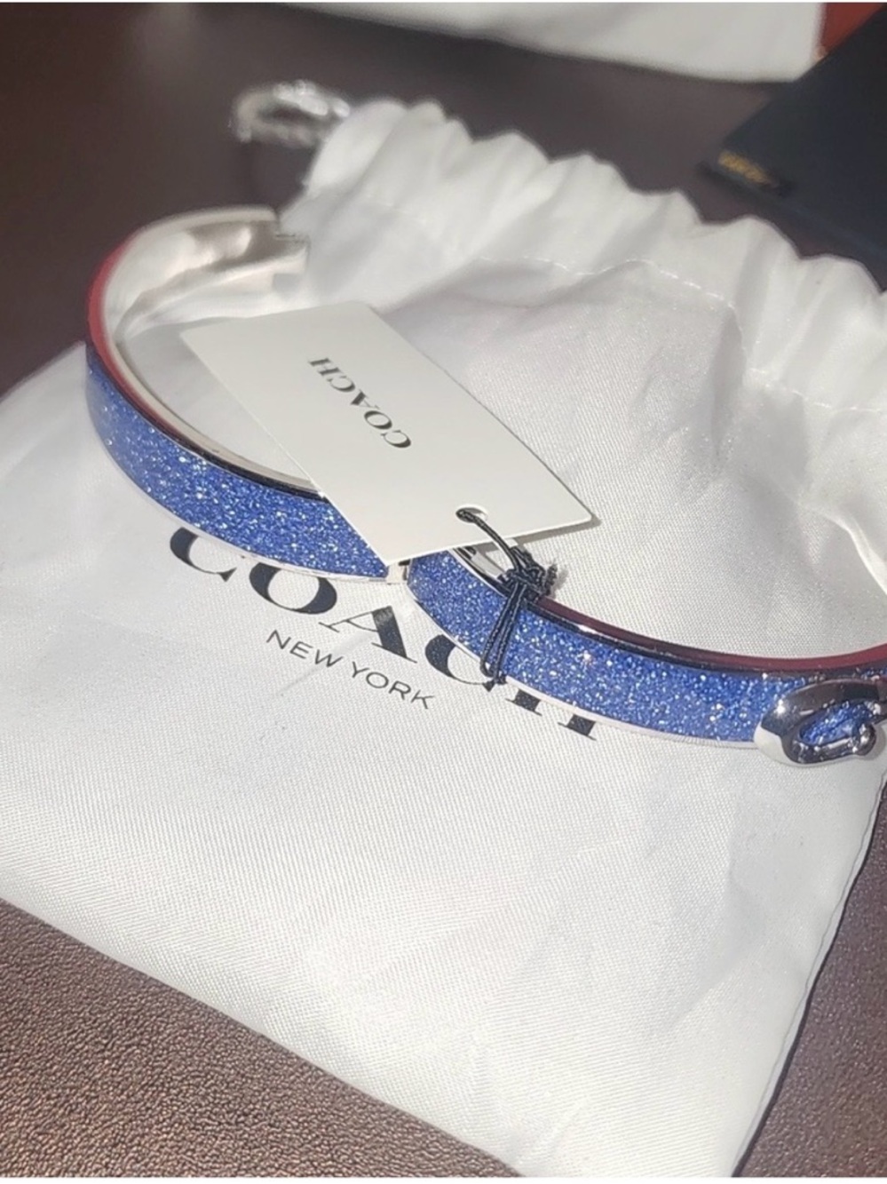COACH Blue Sparkle Hinged Bracelet and Dust Bag NWT - Picture 4 of 6